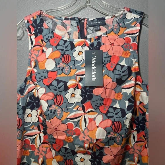 NWT ModCloth Vintage Summer Retro Floral Shift Dress Sz SM Mini 100% Cotton TWE - Picture 3 of 5